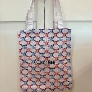 Celine Triomphe Blue and Red Cotton Tote - Novelty item - NIB